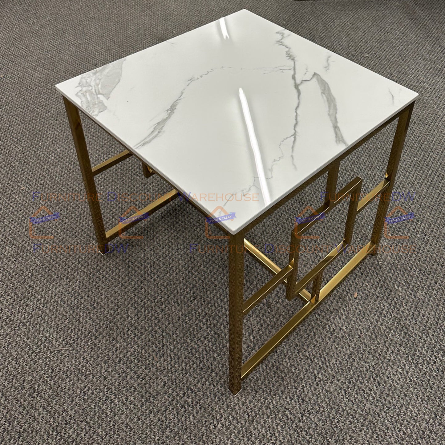 Geo Gold Lamp Table 55cm - Polar White Sintered Stone Top