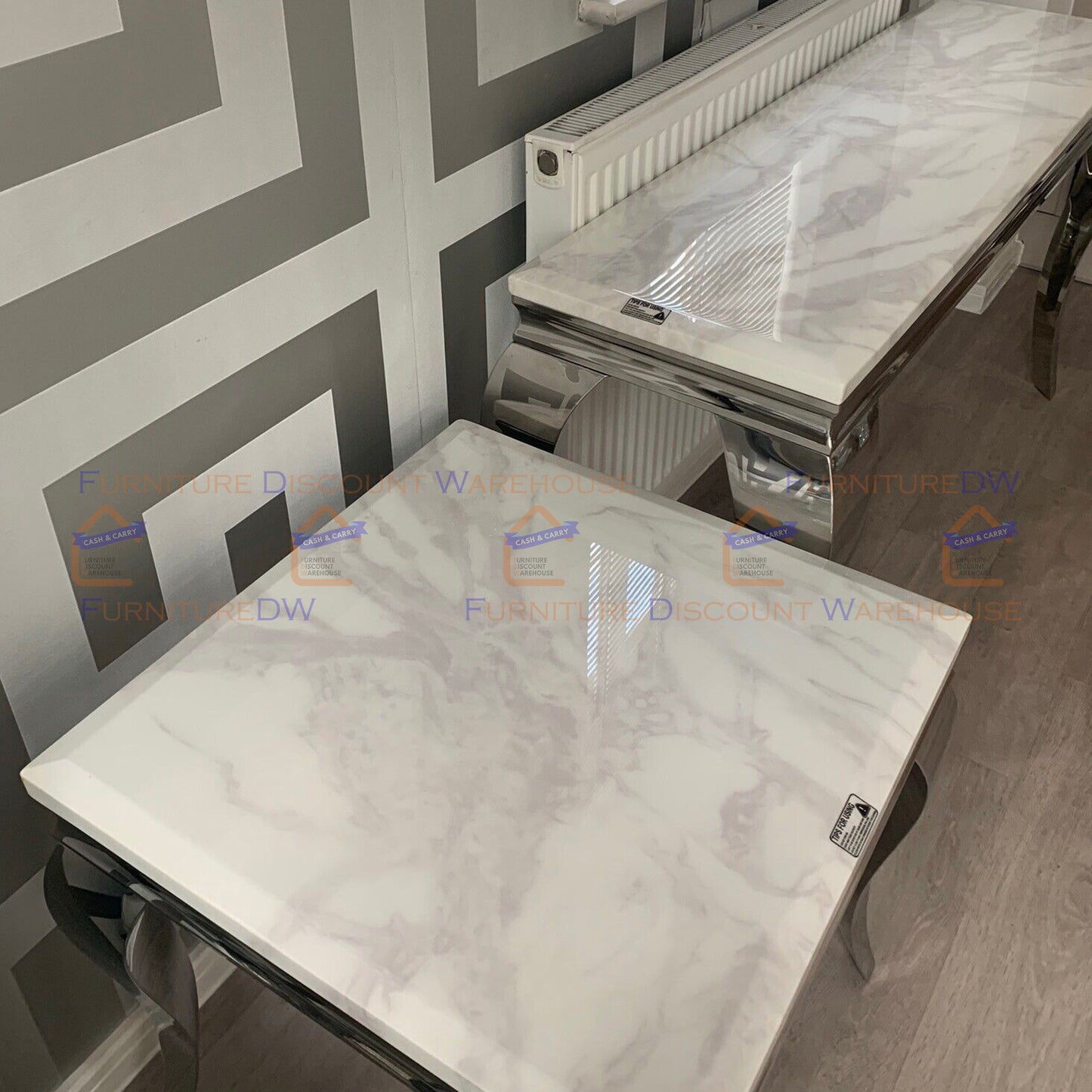 Louis Chrome Lamp Table 60cm - Marble | Tempered Glass Top