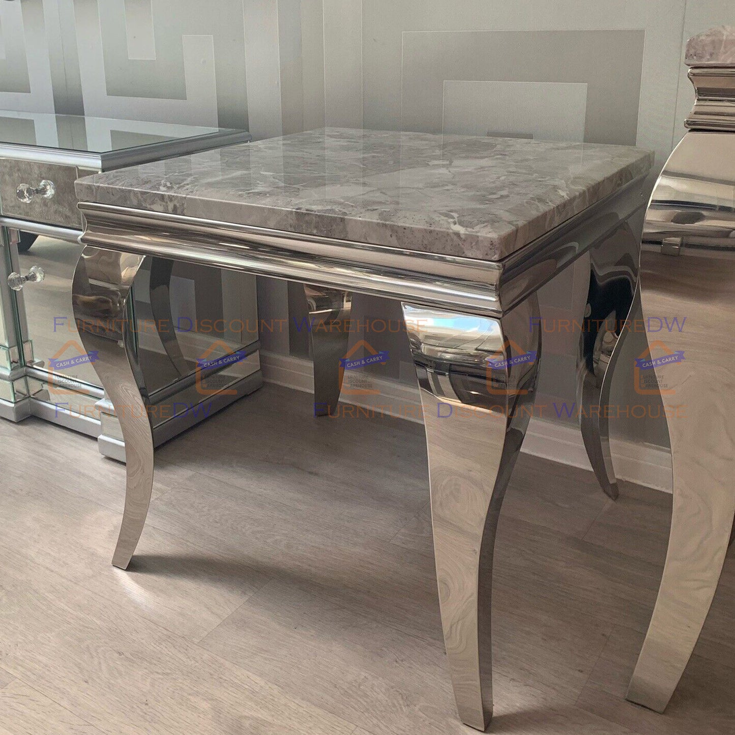Louis Chrome Lamp Table 60cm - Marble | Tempered Glass Top