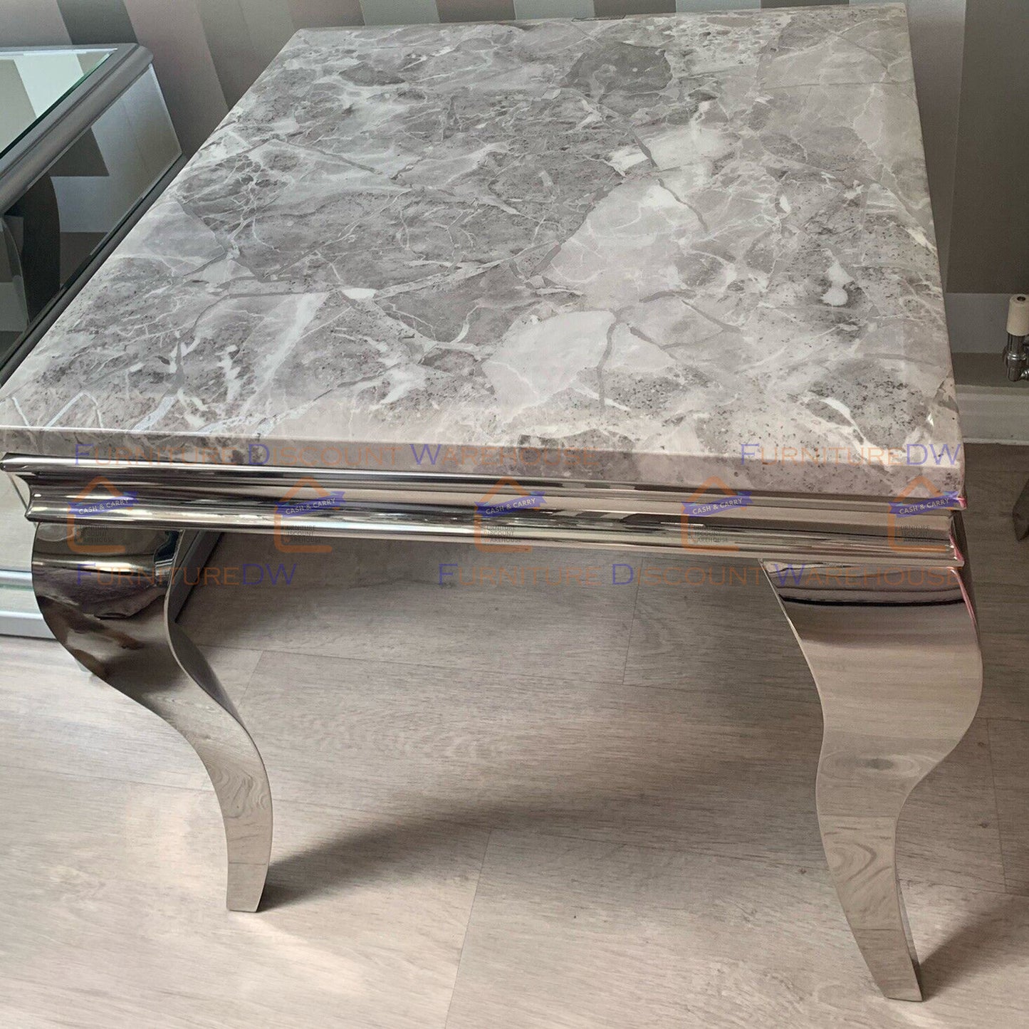 Louis Chrome Lamp Table 60cm - Marble | Tempered Glass Top