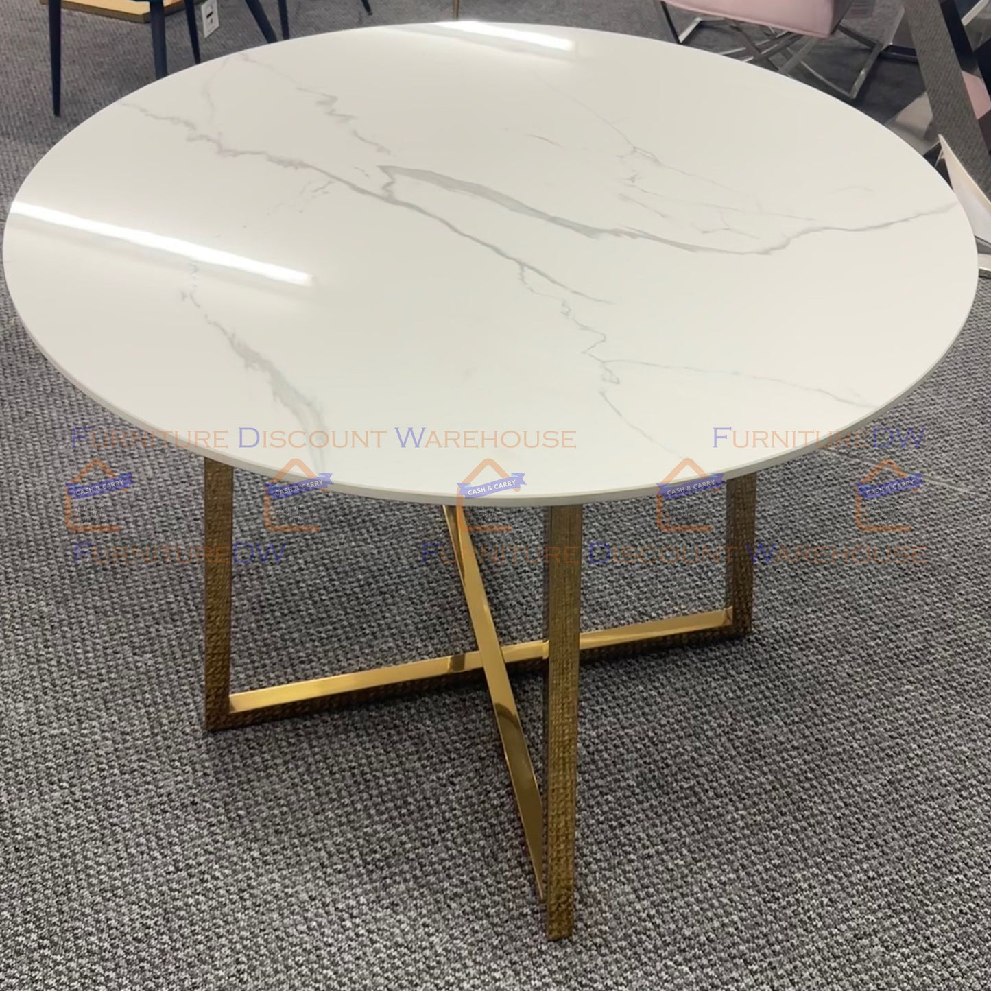 Juno Gold Round Dining Table 90cm - Polar White Sintered Stone Top