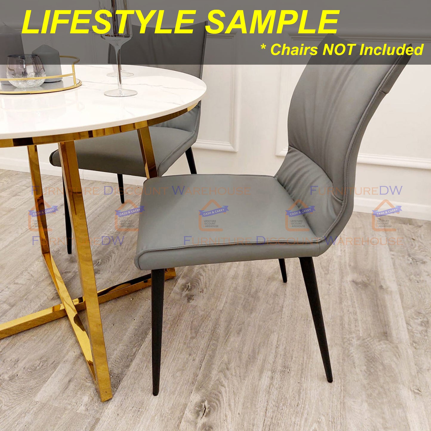 Juno Gold Round Dining Table 90cm - Polar White Sintered Stone Top