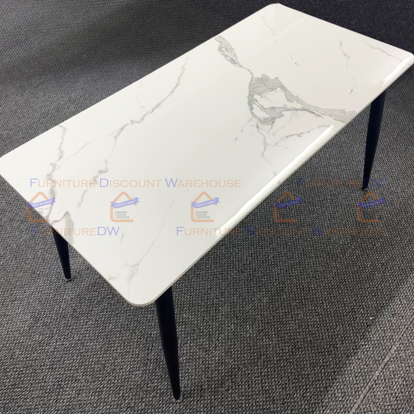 Titus Black Dining Table 1.4m - Polar White | Ash Grey Sintered Stone Top