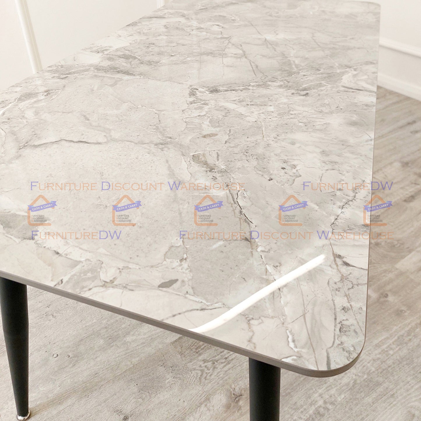 Titus Black Dining Table 1.4m - Polar White | Ash Grey Sintered Stone Top