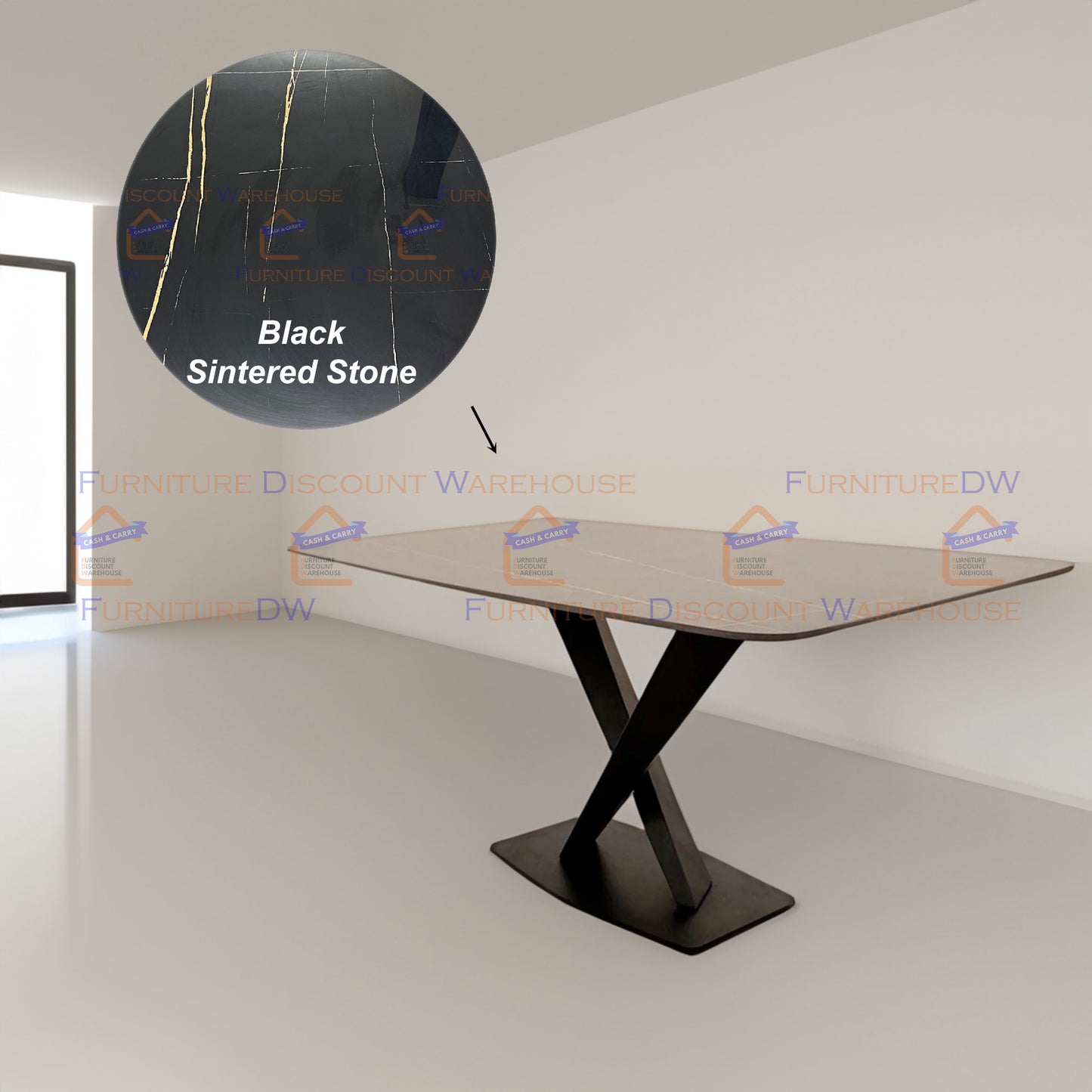 Apollo Dining Table 1.6m - Slimline Black Sintered Stone Top