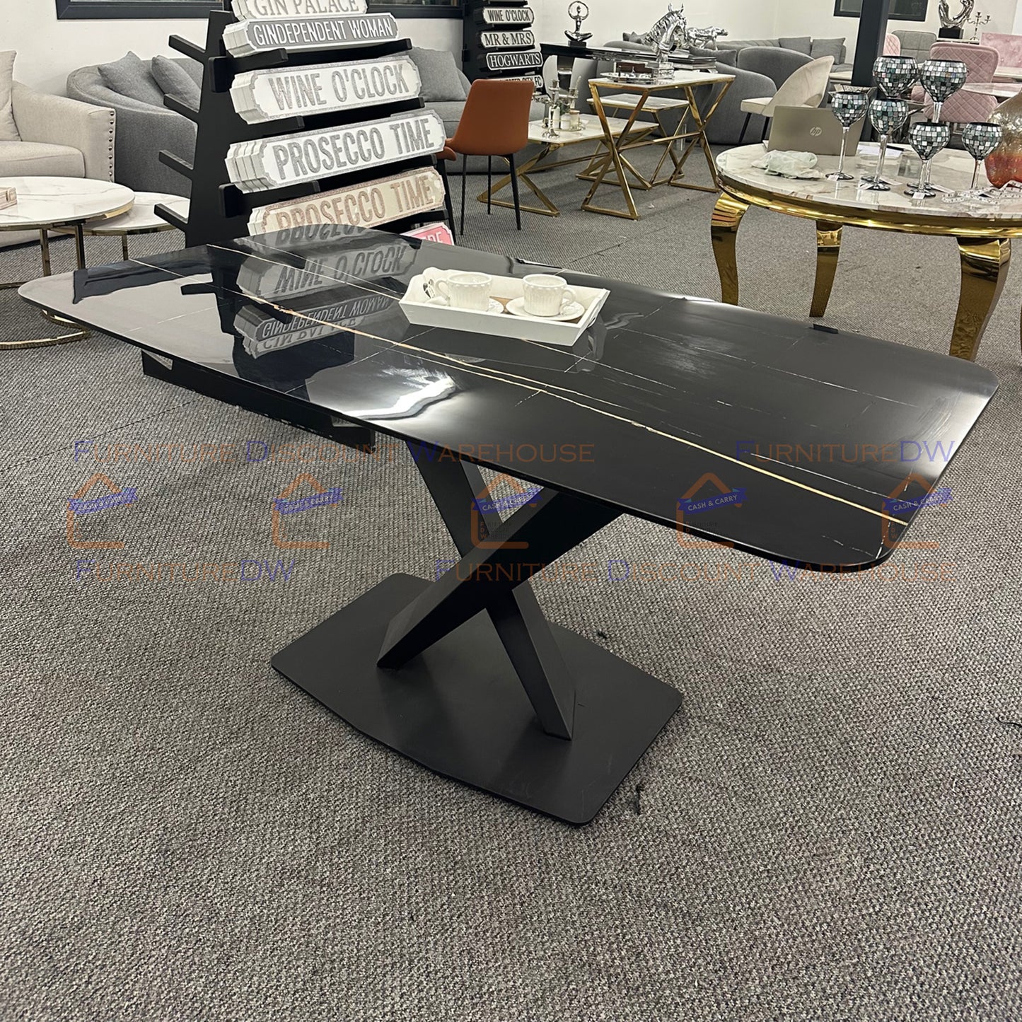 Apollo Dining Table 1.6m - Slimline Black Sintered Stone Top