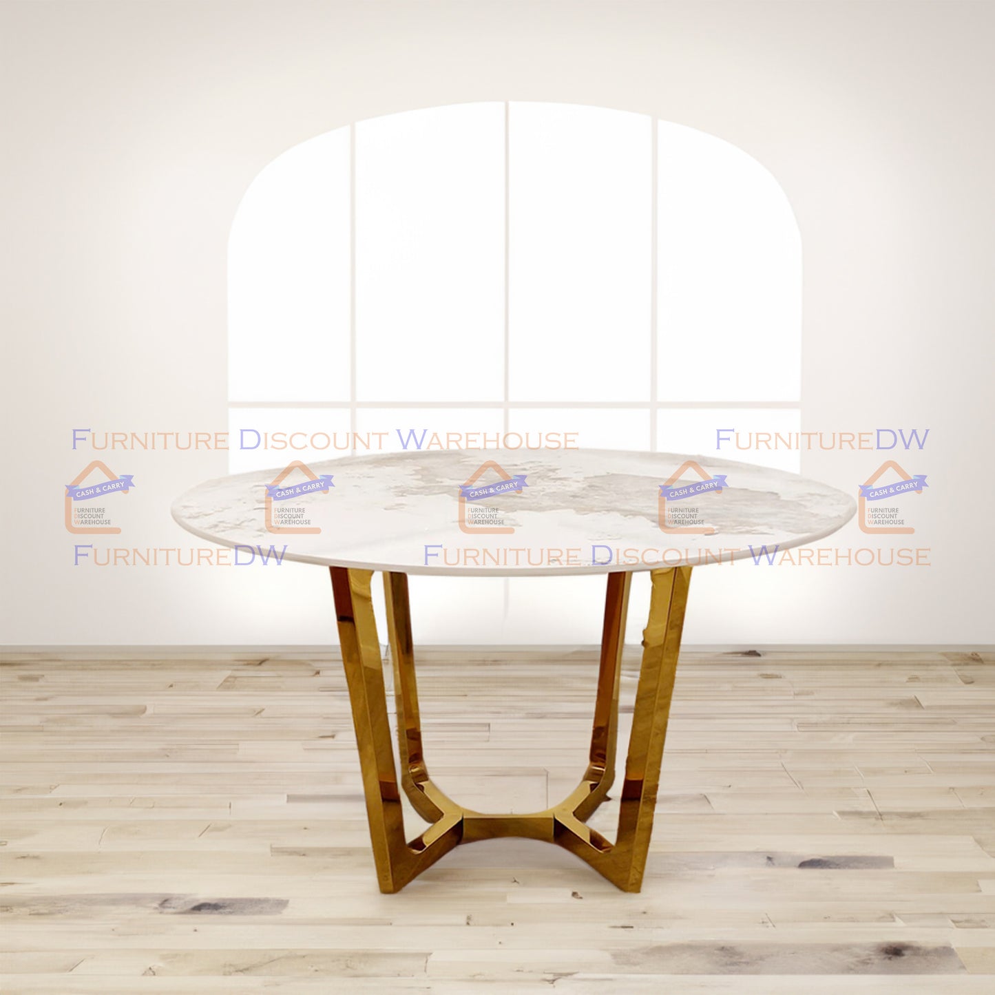 Lucien Gold Round Dining Table 1.2m - Pandora Sintered Stone Top