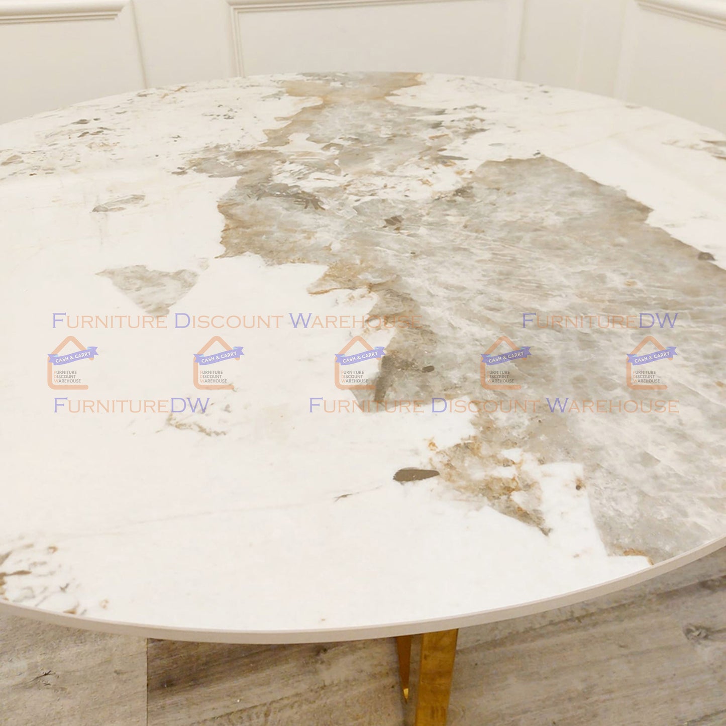 Lucien Gold Round Dining Table 1.2m - Pandora Sintered Stone Top