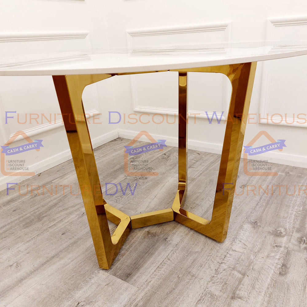 Lucien Gold Round Dining Table 1.2m - Pandora Sintered Stone Top