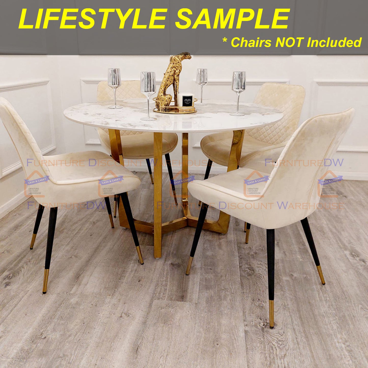 Lucien Gold Round Dining Table 1.2m - Pandora Sintered Stone Top
