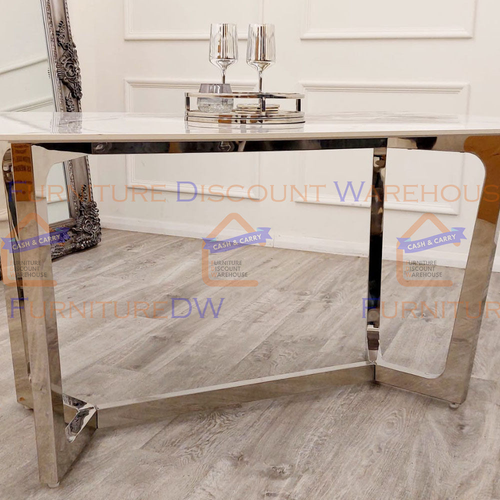 Lucien Chrome Dining Table 1.6m | Polar White Sintered Stone Top
