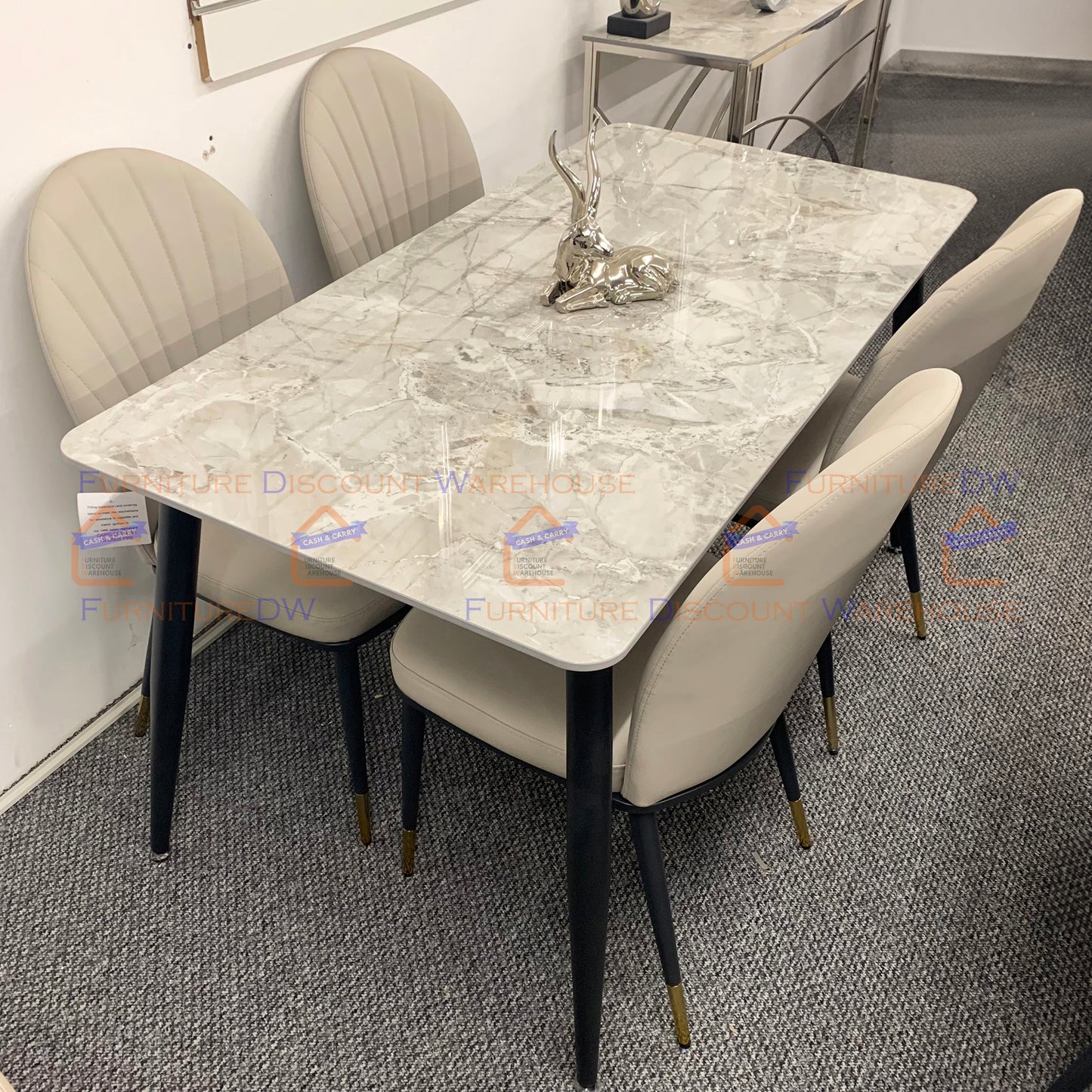 Titus Black Dining Table 1.4m - Polar White | Ash Grey Sintered Stone Top