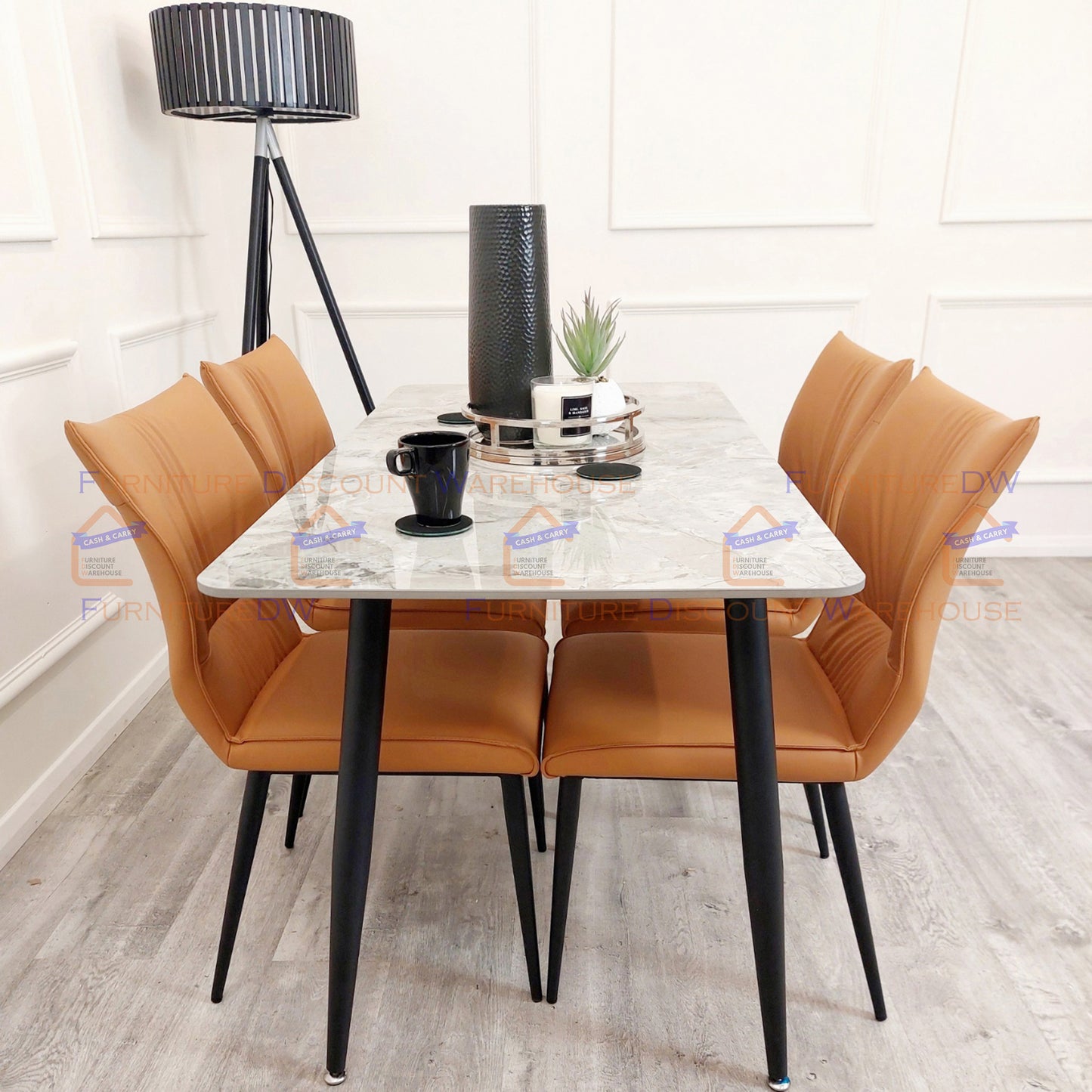 Titus Black Dining Table 1.4m - Polar White | Ash Grey Sintered Stone Top