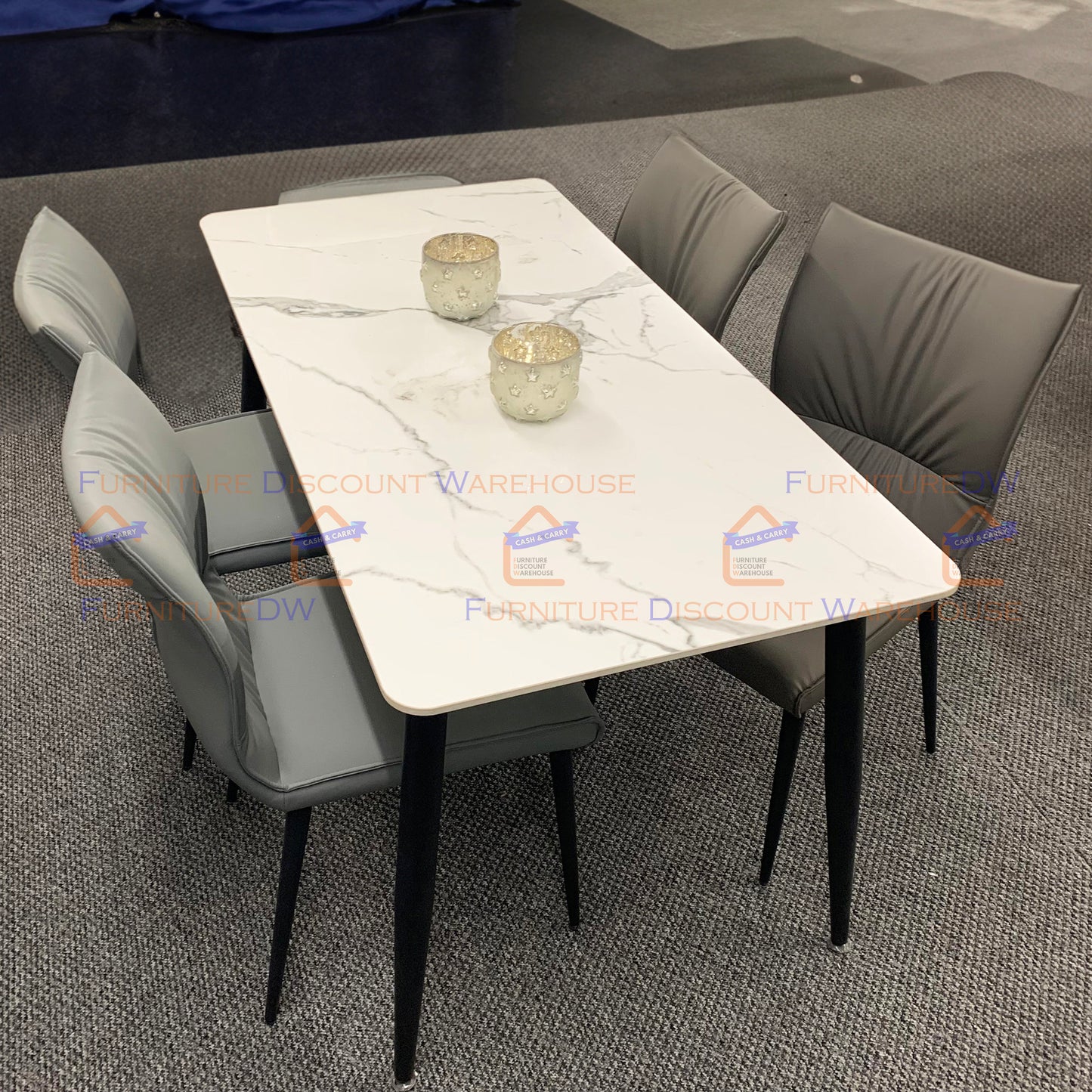 Titus Black Dining Table 1.4m - Polar White | Ash Grey Sintered Stone Top