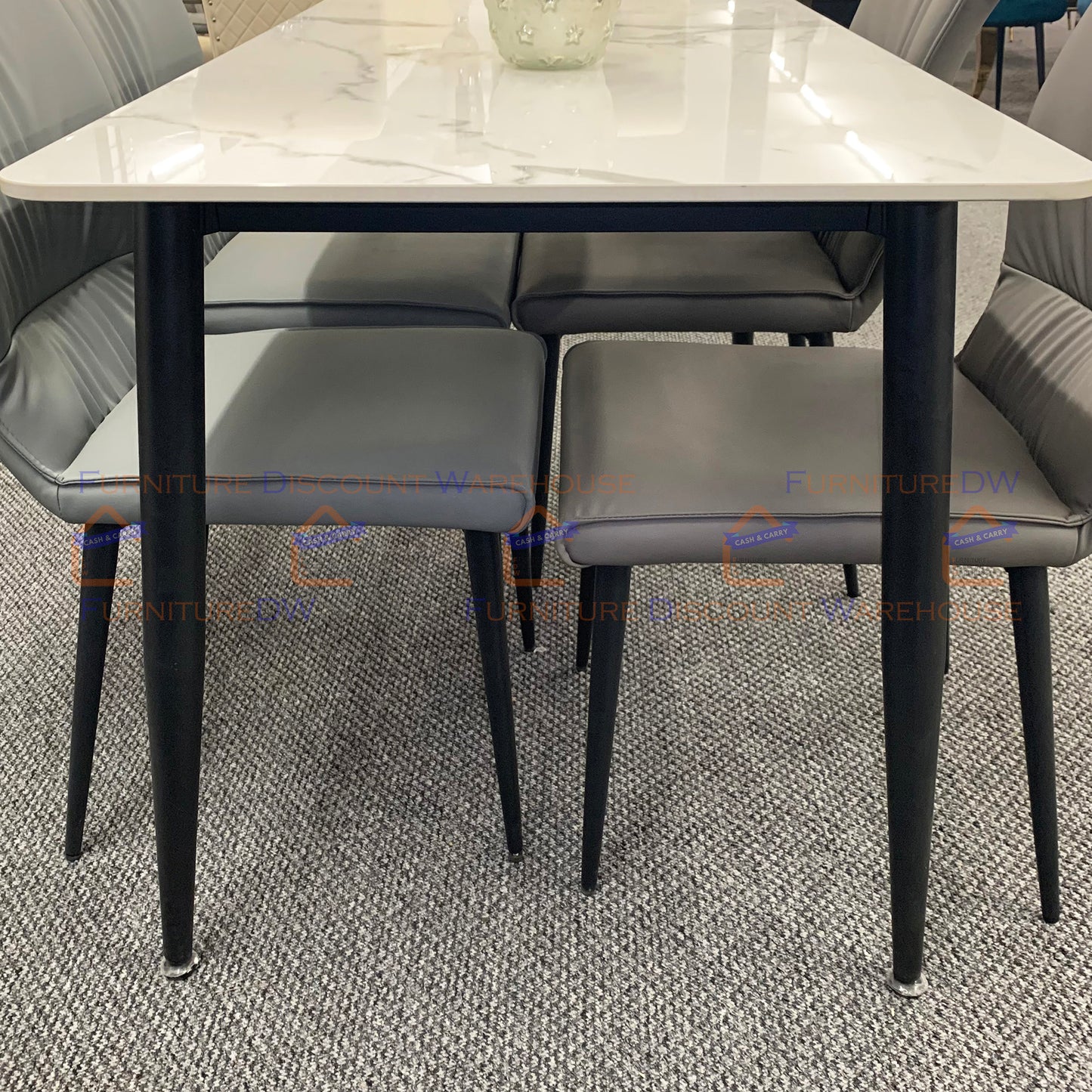 Titus Black Dining Table 1.4m - Polar White | Ash Grey Sintered Stone Top
