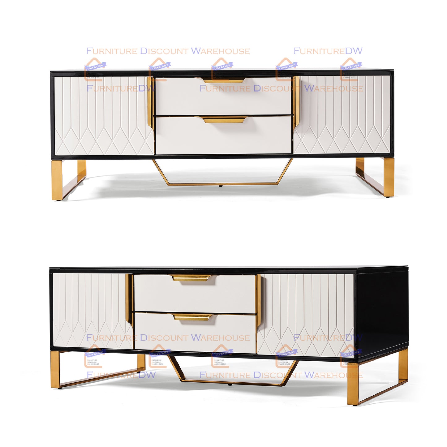 Amal Ribbed Furniture Range - Black, White & Gold Coffee Table | Sideboard Unit