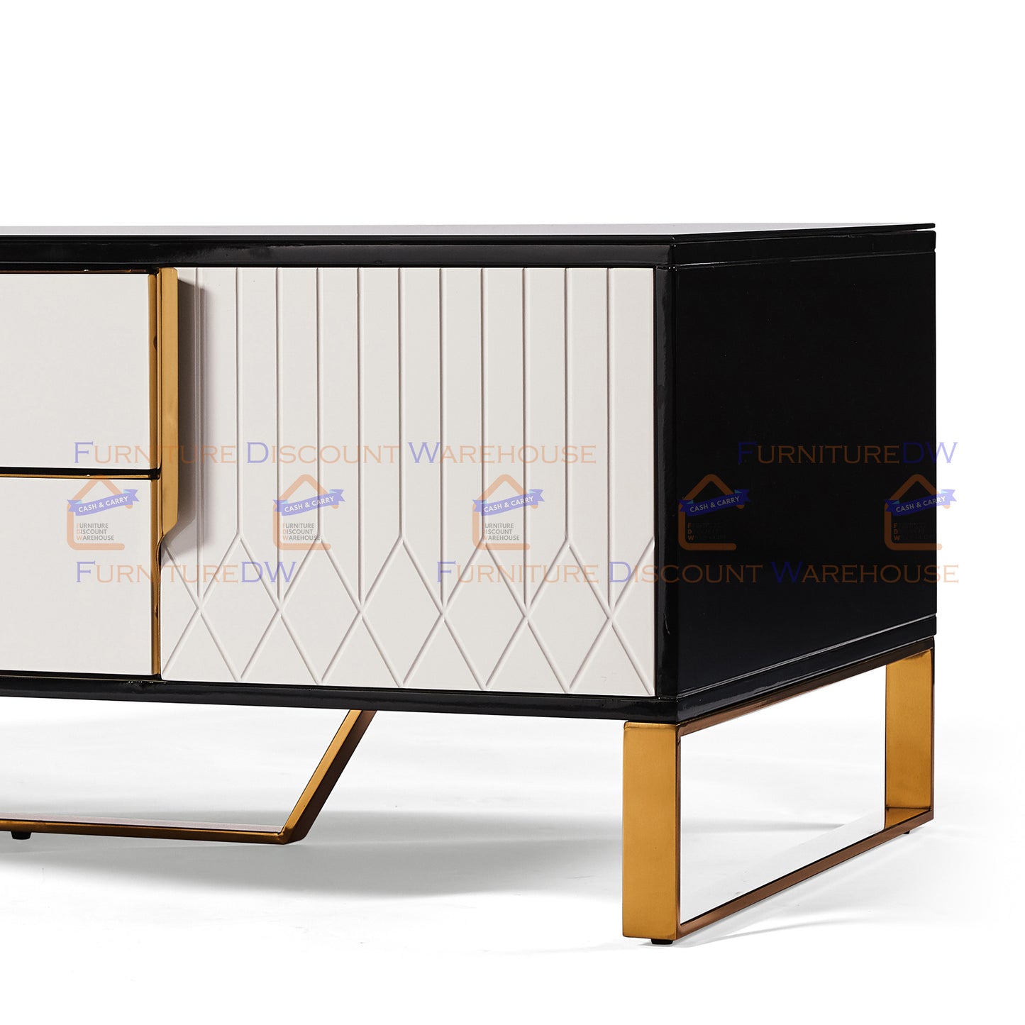 Amal Ribbed Furniture Range - Black, White & Gold Coffee Table | Sideboard Unit