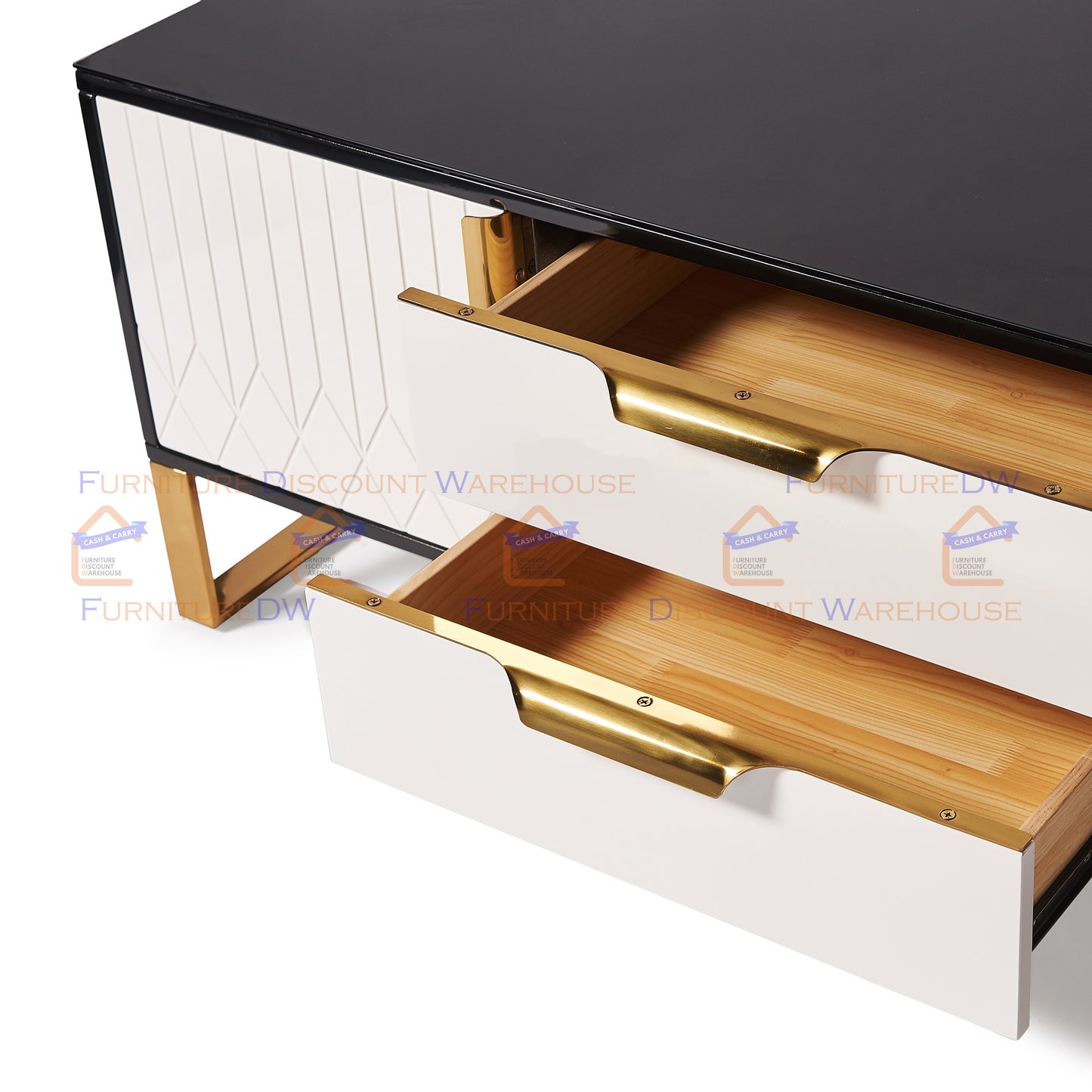 Amal Ribbed Furniture Range - Black, White & Gold Coffee Table | Sideboard Unit