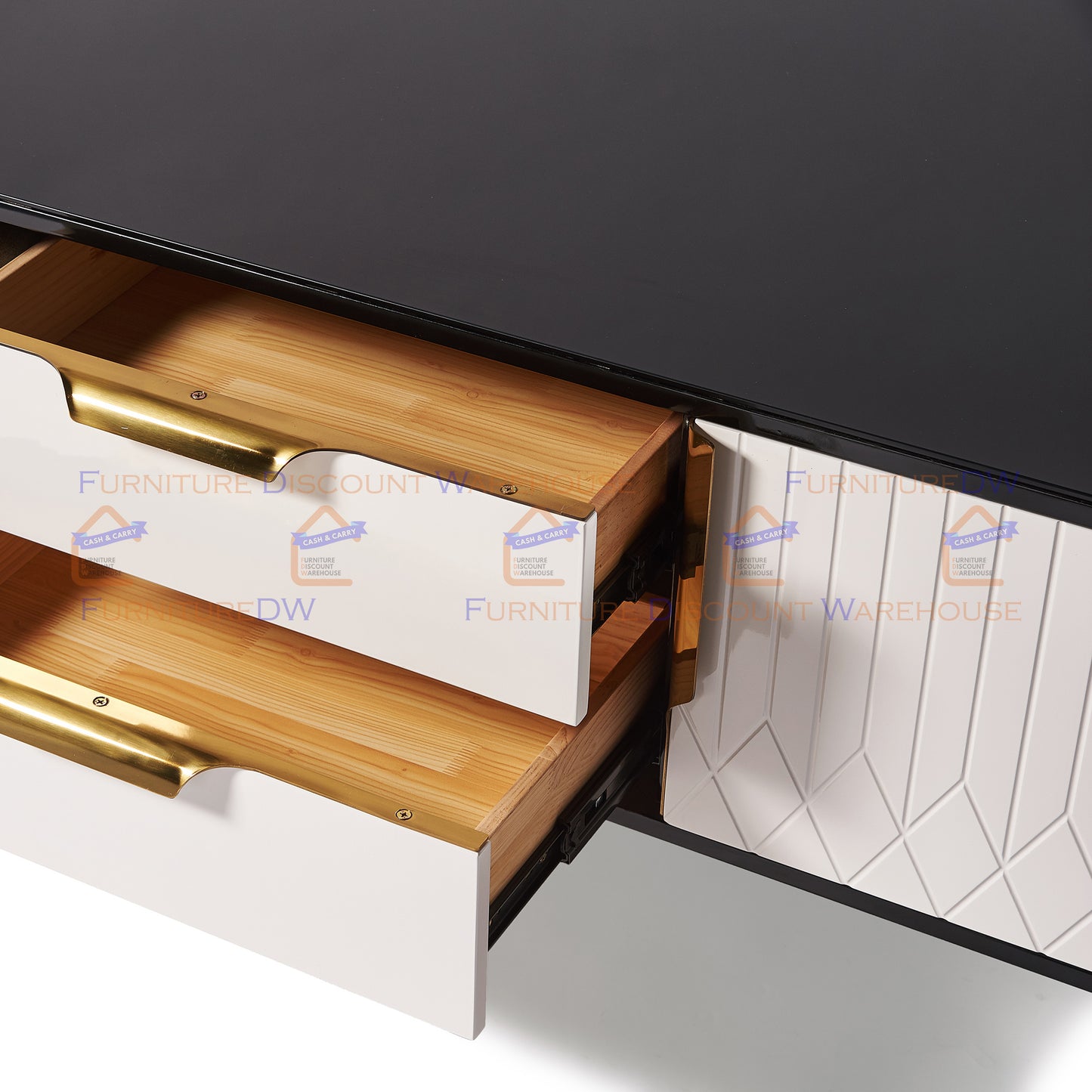 Amal Ribbed Furniture Range - Black, White & Gold Coffee Table | Sideboard Unit