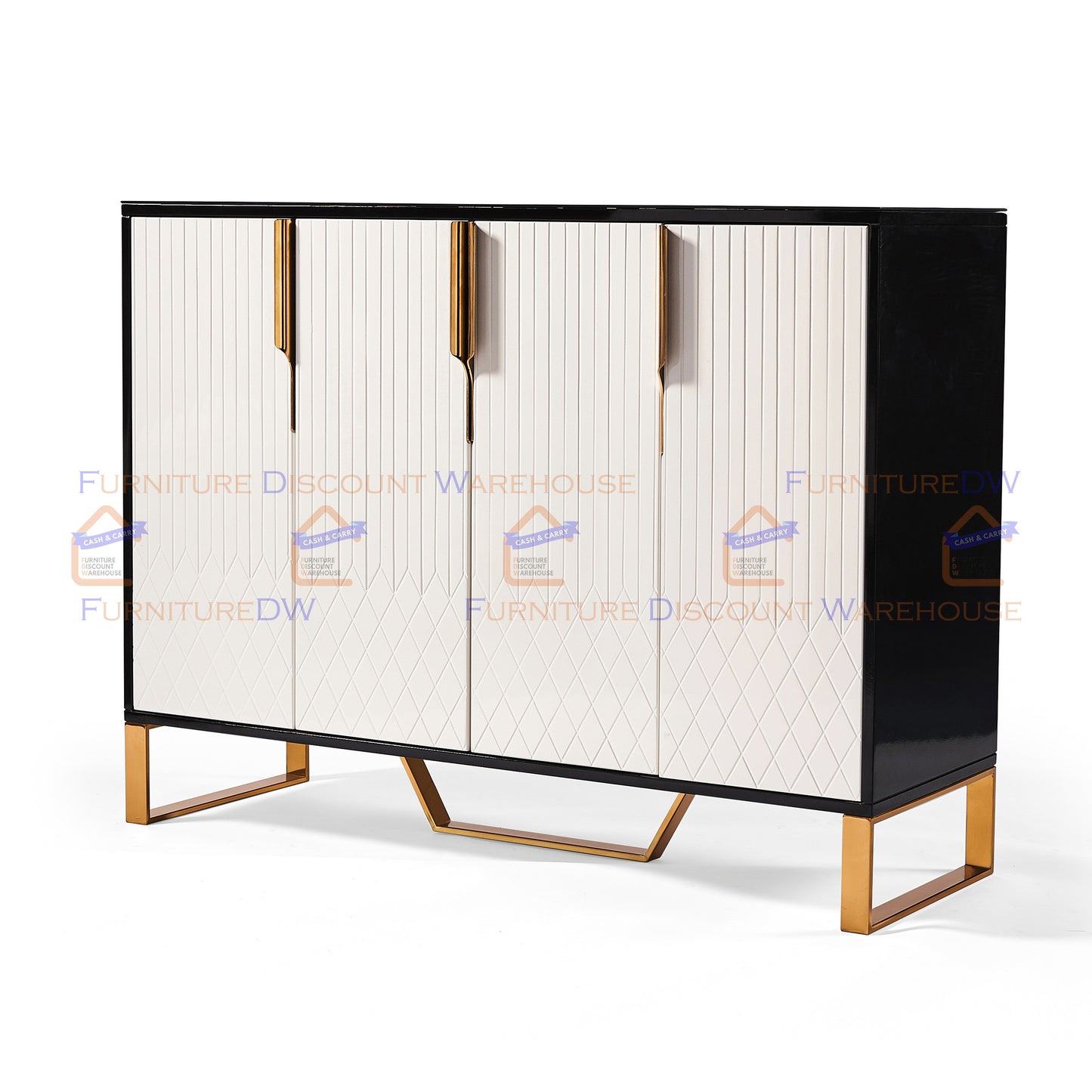 Amal Ribbed Furniture Range - Black, White & Gold Coffee Table | Sideboard Unit