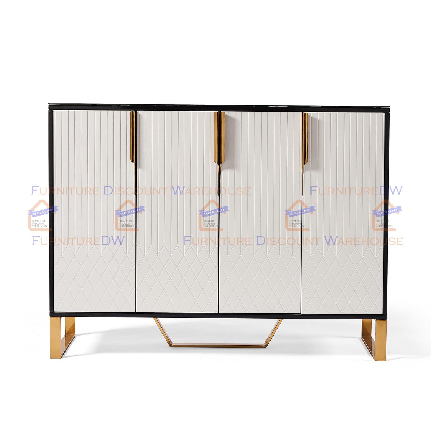 Amal Ribbed Furniture Range - Black, White & Gold Coffee Table | Sideboard Unit