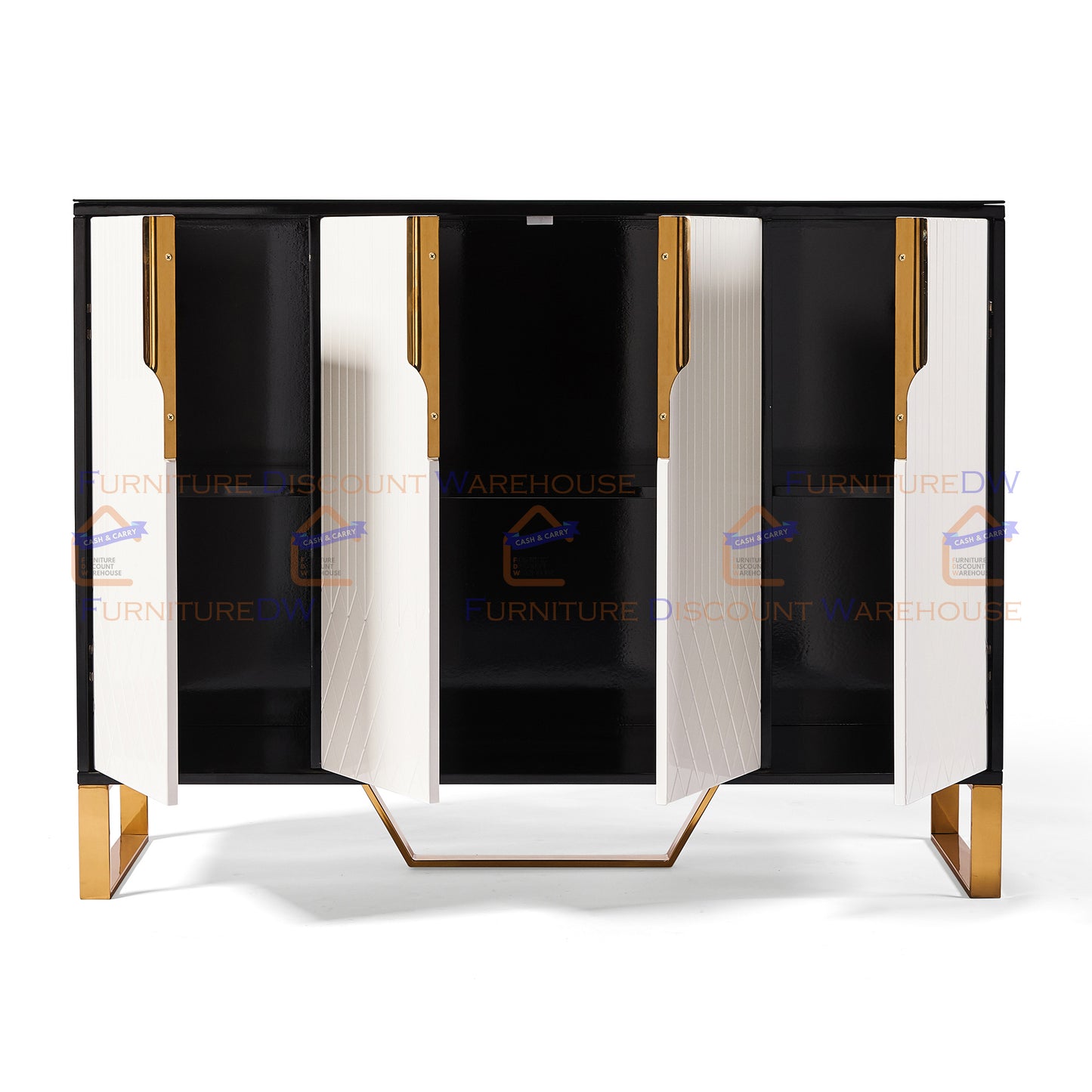 Amal Ribbed Furniture Range - Black, White & Gold Coffee Table | Sideboard Unit