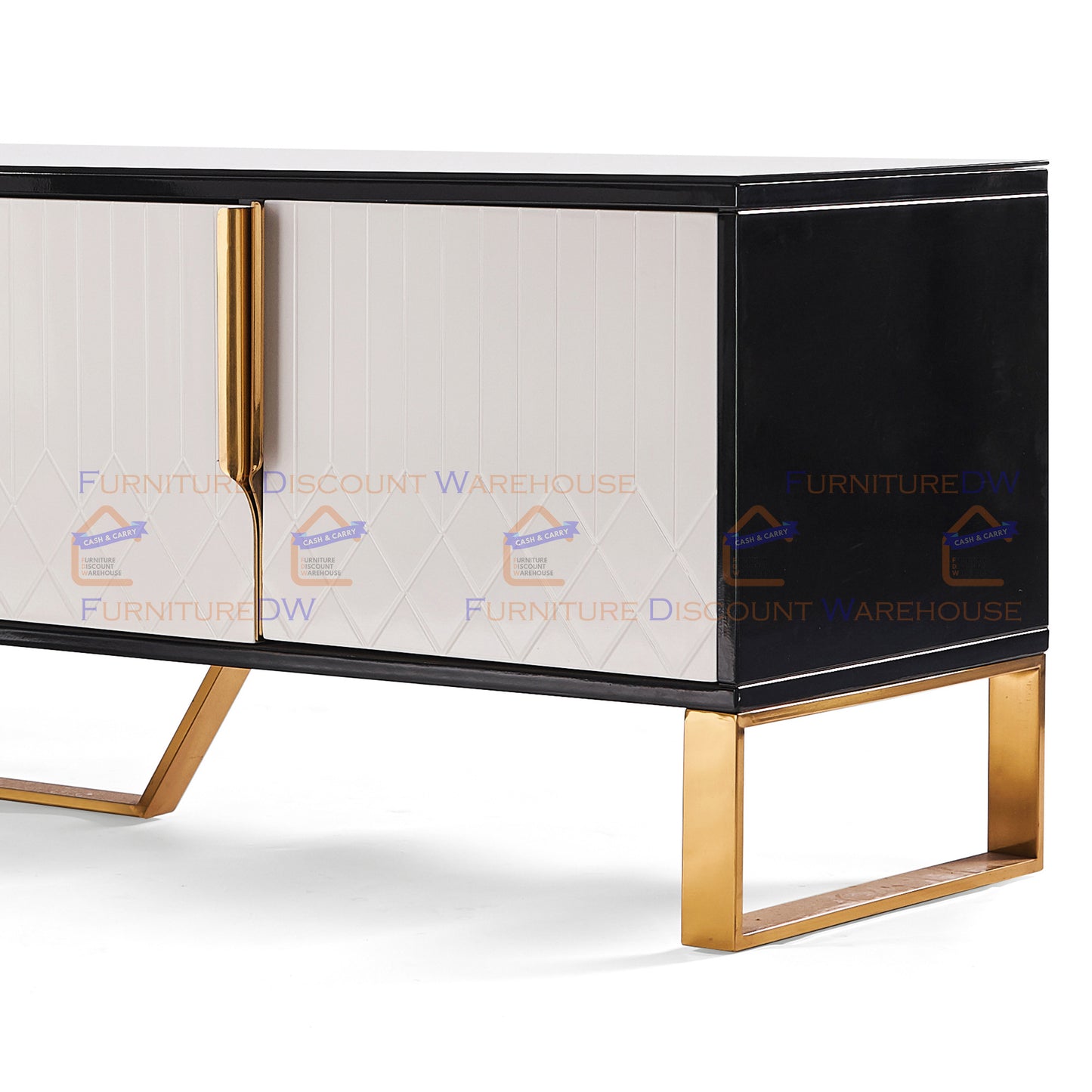 Amal Ribbed Furniture Range - Black, White & Gold Coffee Table | Sideboard Unit