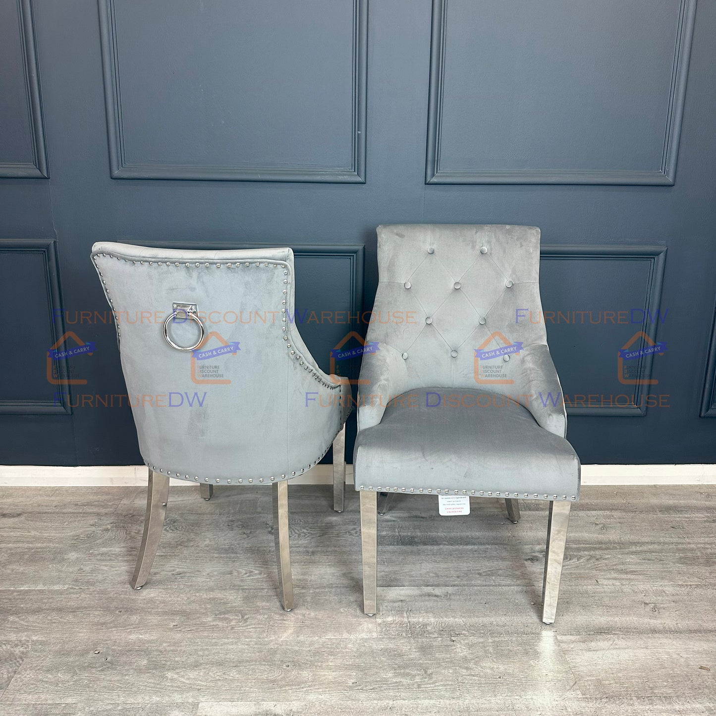 Duke Velvet Dining Chair | Chrome Legs with Plain Knocker & Ring Back - Pink