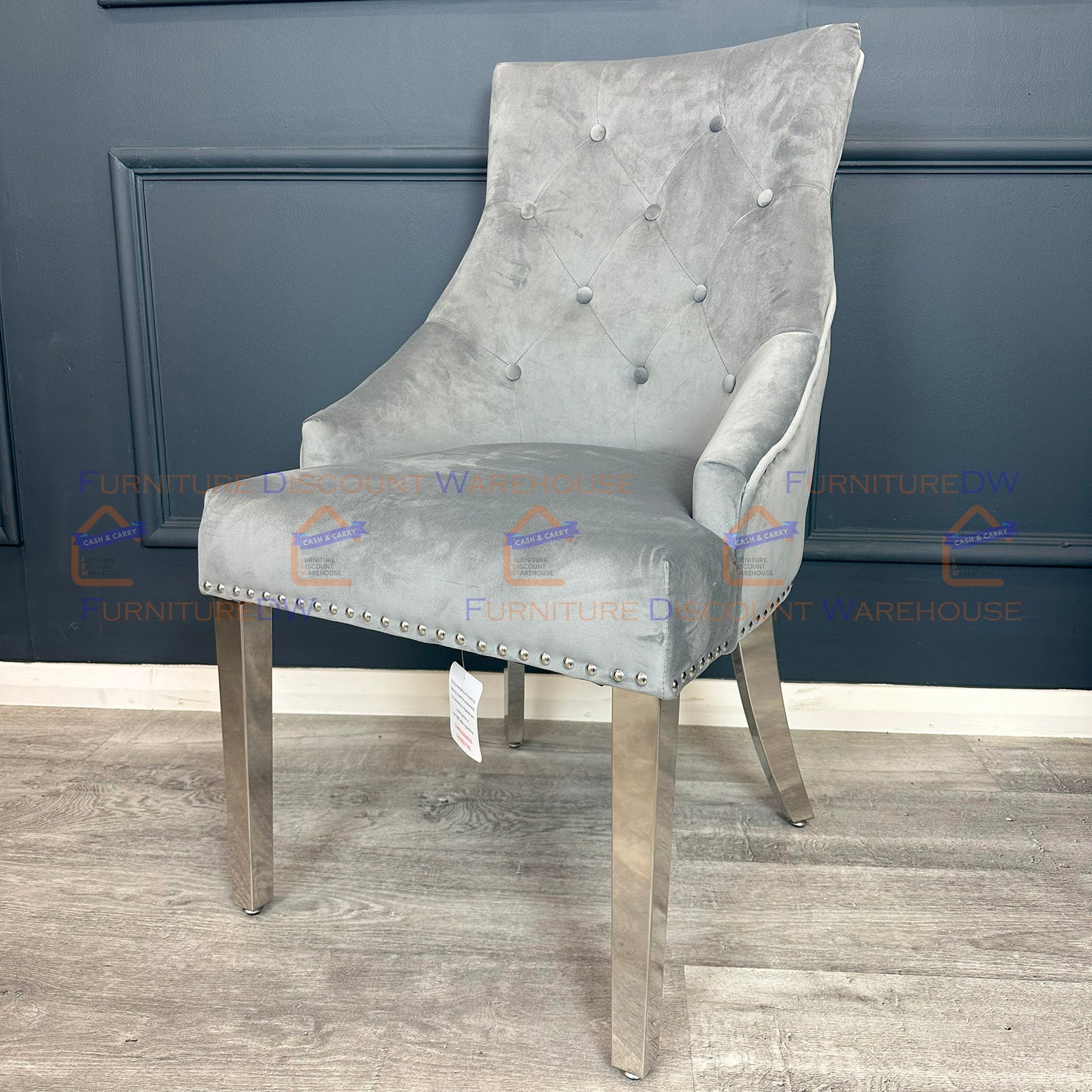 Duke Velvet Dining Chair | Chrome Legs with Plain Knocker & Ring Back - Pink