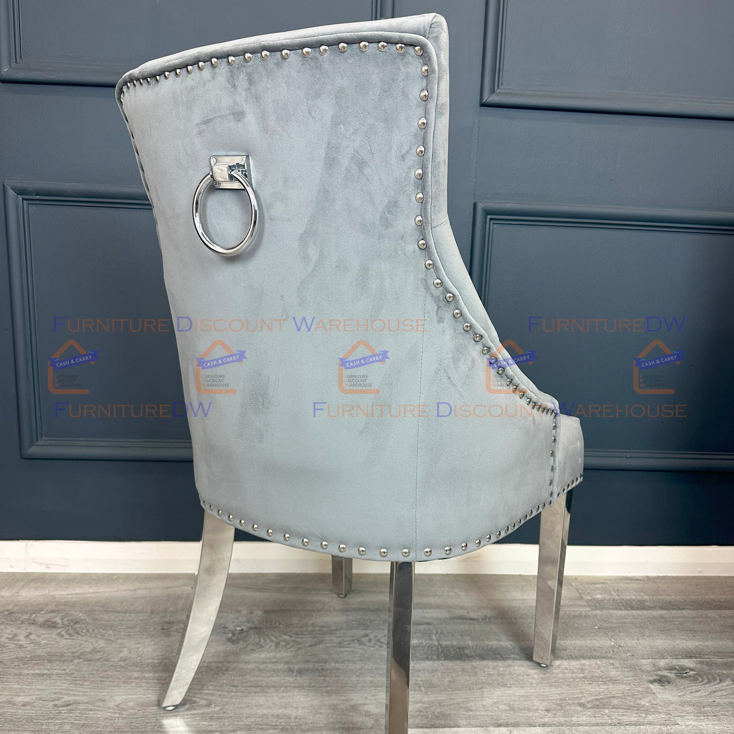 Duke Velvet Dining Chair | Chrome Legs with Plain Knocker & Ring Back - Pink