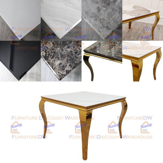 Louis 1m Square Gold Dining Table - Marble | Sintered Stone | Tempered Glass Top