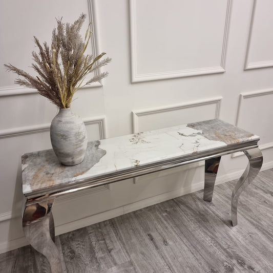Louis Chrome Console Table 1.2m / 1.4m - Marble | Sintered Stone | Tempered Glass Top