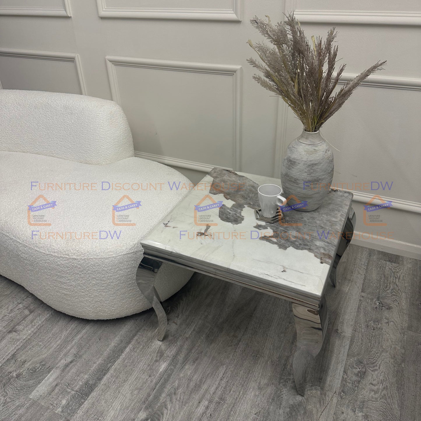 Louis Chrome Lamp Table 60cm - Marble Top