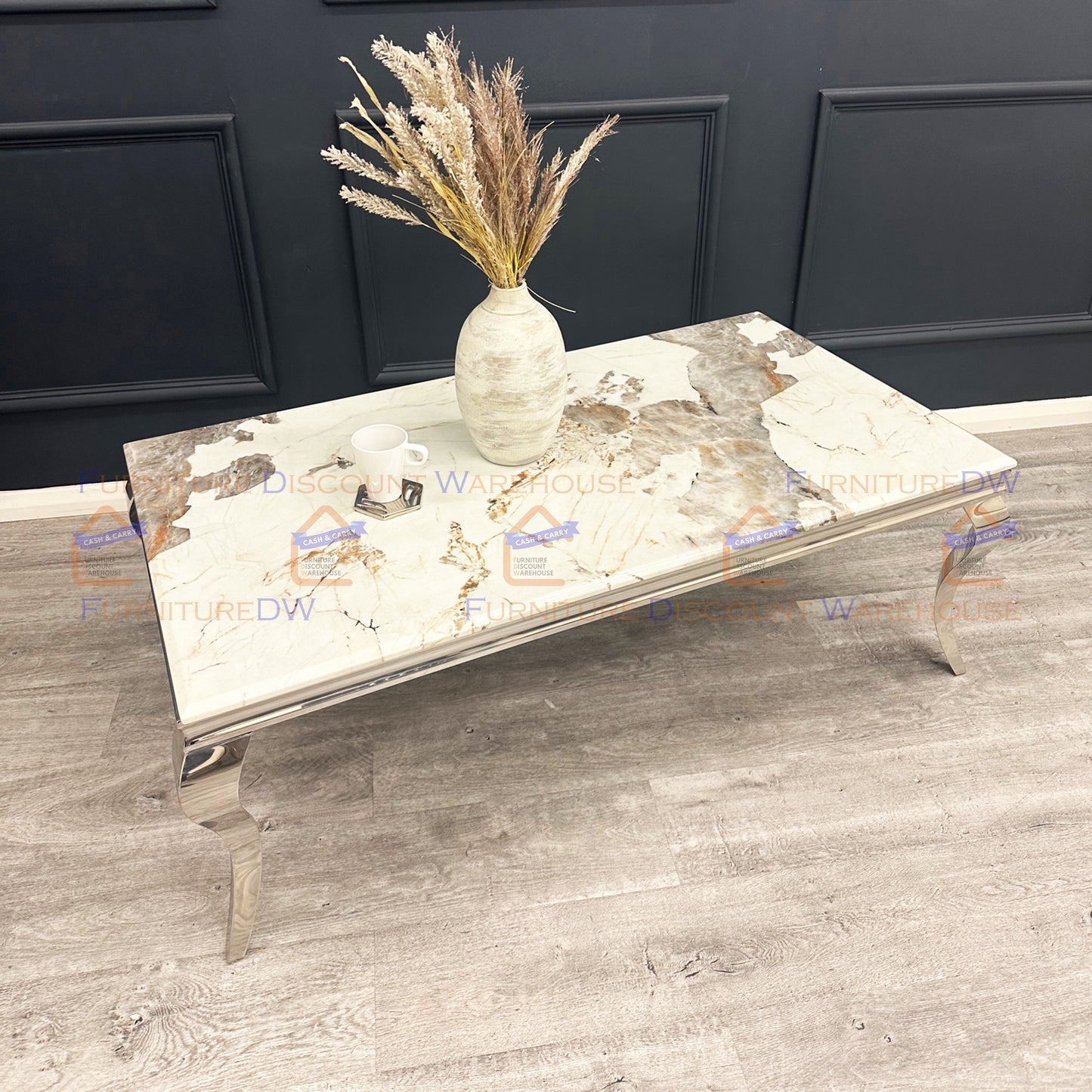 Louis Chrome Coffee Table 1.3m - Marble | Sintered Stone | Tempered Glass Top