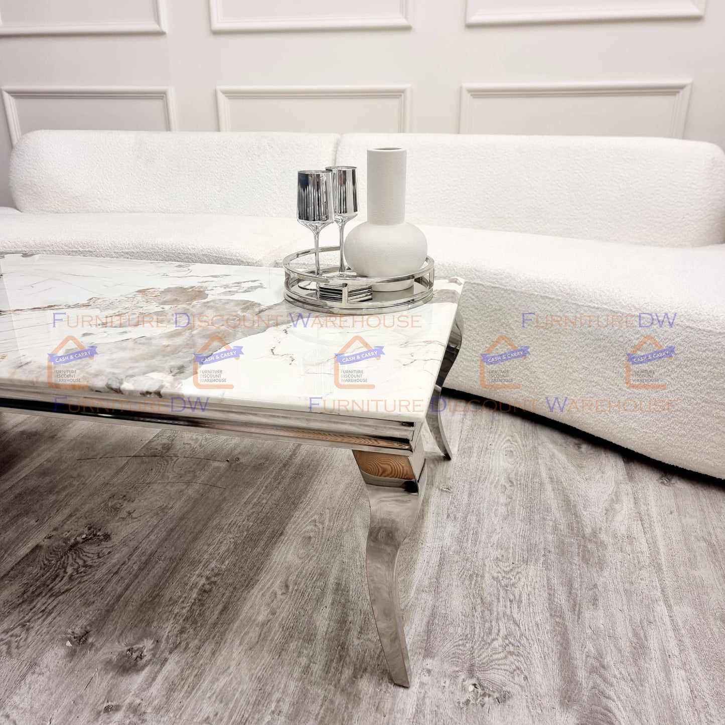 Louis Chrome Coffee Table 1.3m - Marble | Sintered Stone | Tempered Glass Top