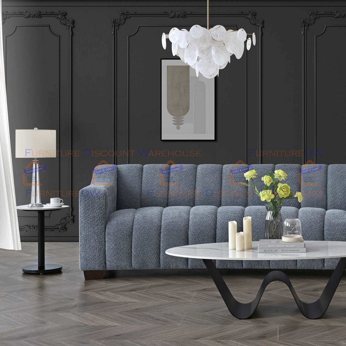 ALUXO® Astoria Pearl Boucle 3 Seater Sofa - Iron Grey | Oatmeal Beige