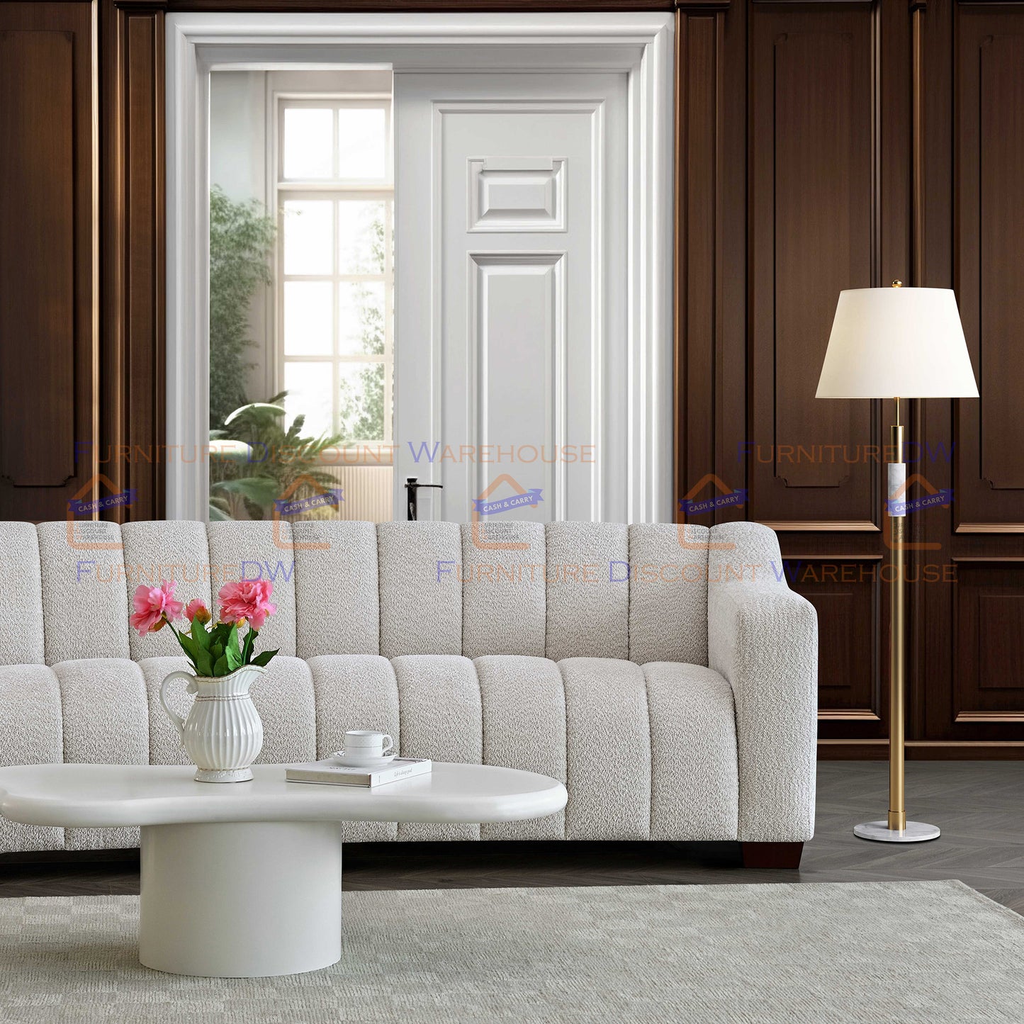 ALUXO® Astoria Pearl Boucle 3 Seater Sofa - Iron Grey | Oatmeal Beige
