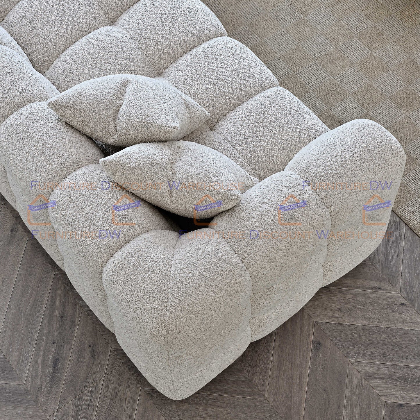 ALUXO® Tribeca 1/3/4/5 Seater Boucle L/R Corner Sofa Arm Chair Stool - Oatmeal Beige | Pearl Grey | Iron Grey
