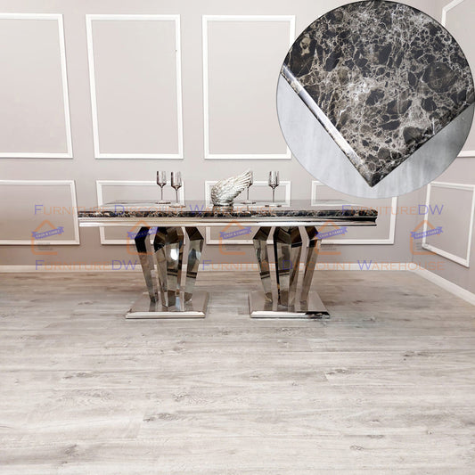 Athena Dining Table 1.8m - Marble | Tempered Glass Top