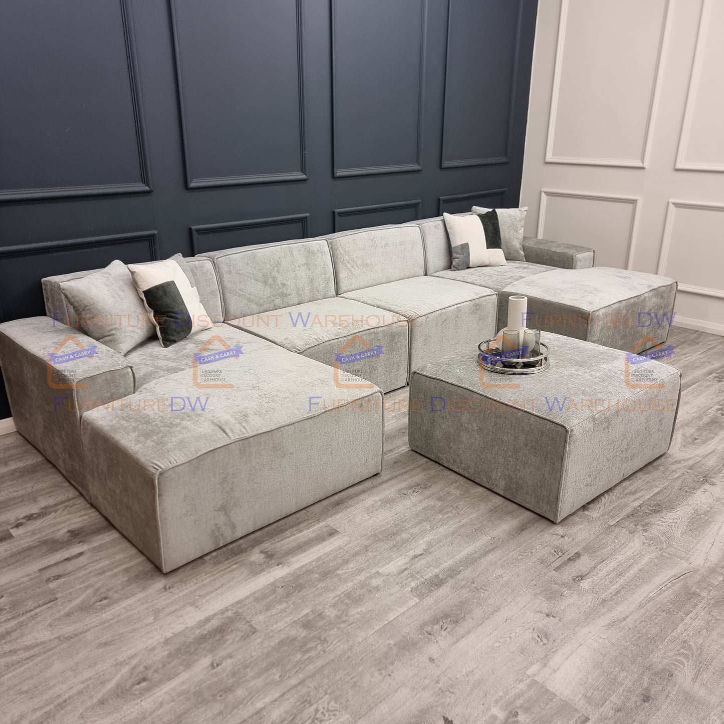 Atlanta Textured Chenille Sofa - 4 Colours | Left/Right Hand Corner | 3/4 Seater U Shape | Bed | Long U Shape + Stool