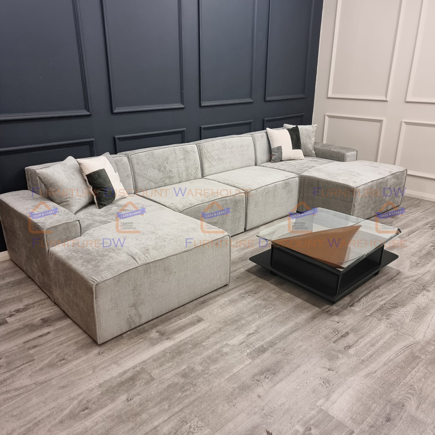 Atlanta Textured Chenille Sofa - 4 Colours | Left/Right Hand Corner | 3/4 Seater U Shape | Bed | Long U Shape + Stool