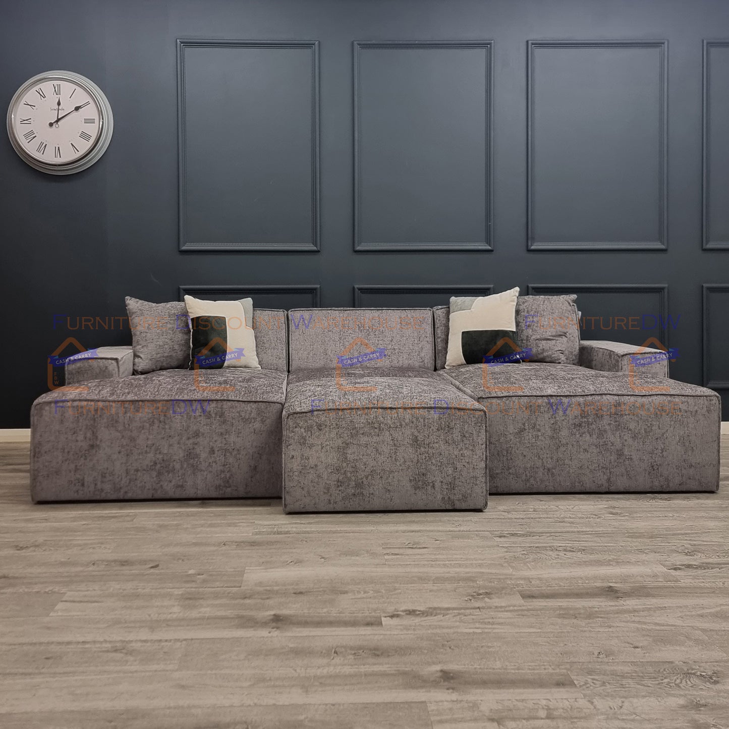 Atlanta Textured Chenille Sofa - 4 Colours | Left/Right Hand Corner | 3/4 Seater U Shape | Bed | Long U Shape + Stool