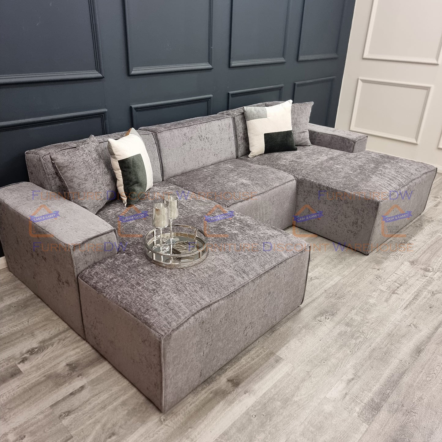 Atlanta Textured Chenille Sofa - 4 Colours | Left/Right Hand Corner | 3/4 Seater U Shape | Bed | Long U Shape + Stool