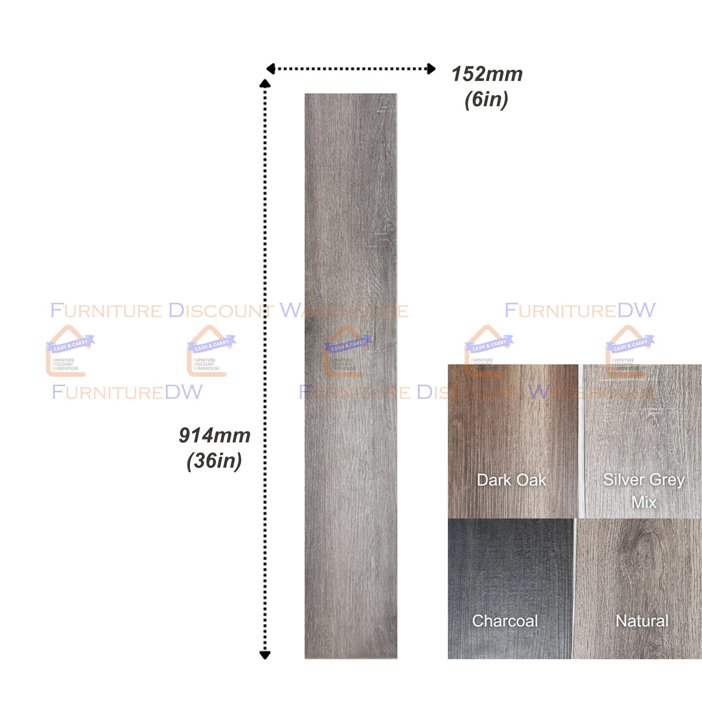 LVT Floor Planks Tiles Self Adhesive Vinyl Flooring - 4 Colours | 7pcs (1m²) / 36pcs (5m²)