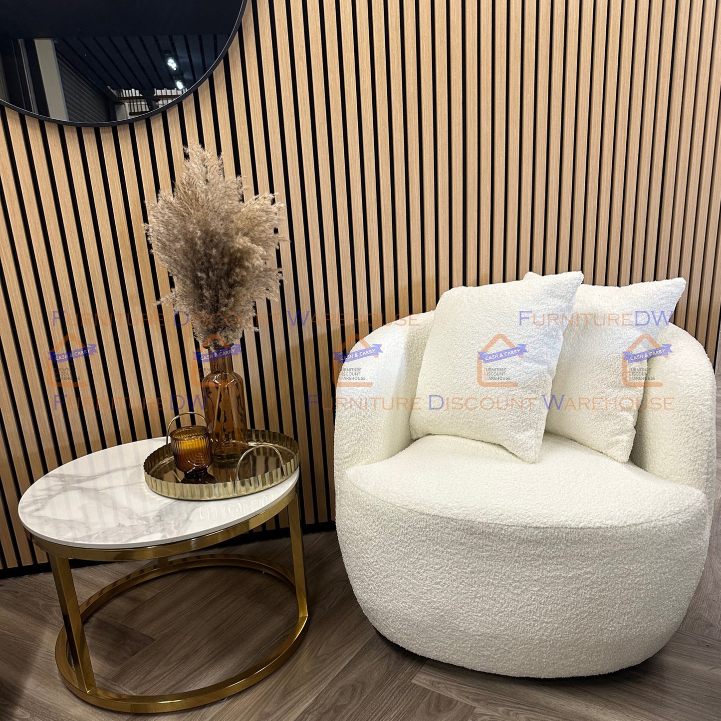 Boucle Teddy Cuddle Accent Swivel Base Armchair - White
