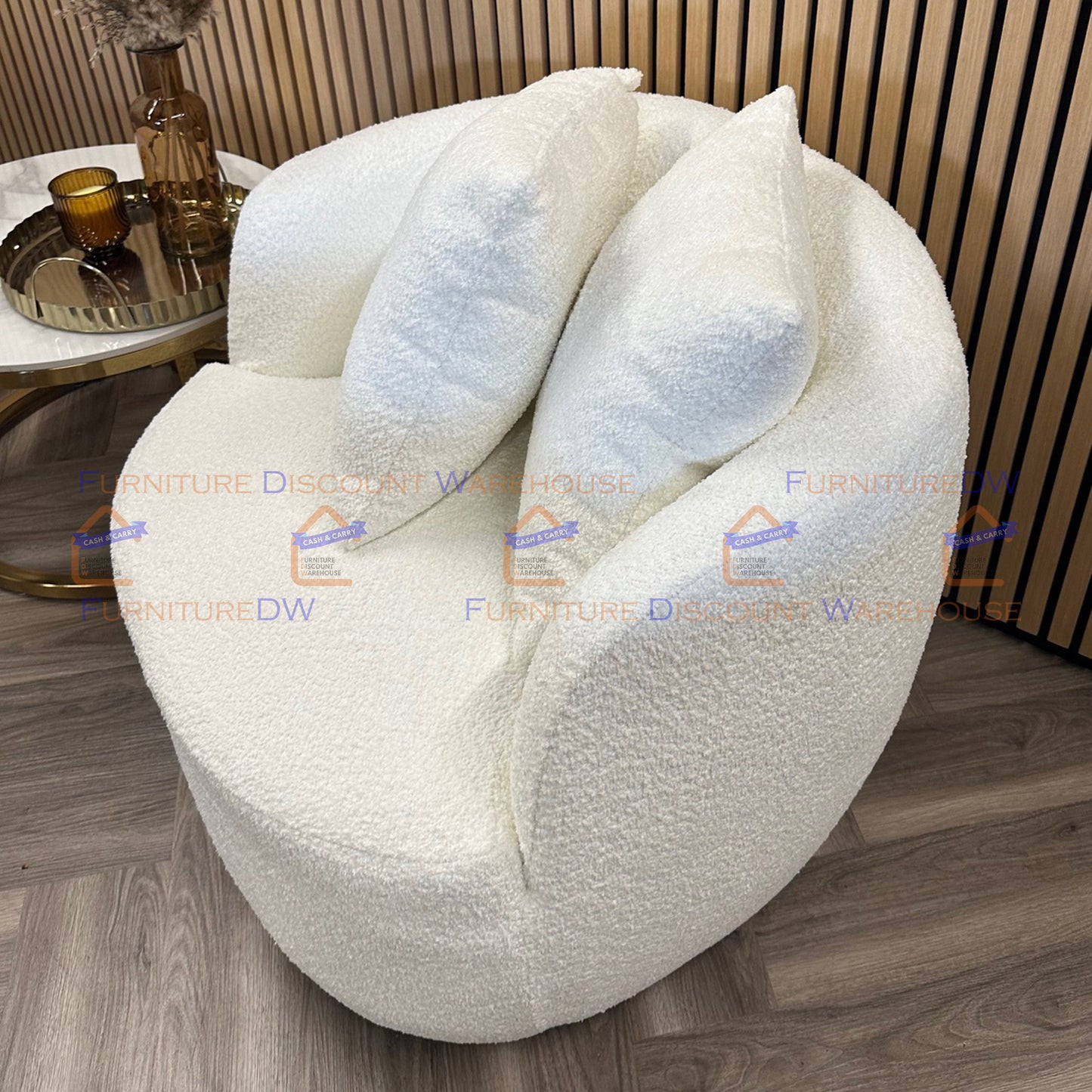 Boucle Teddy Cuddle Accent Swivel Base Armchair - White