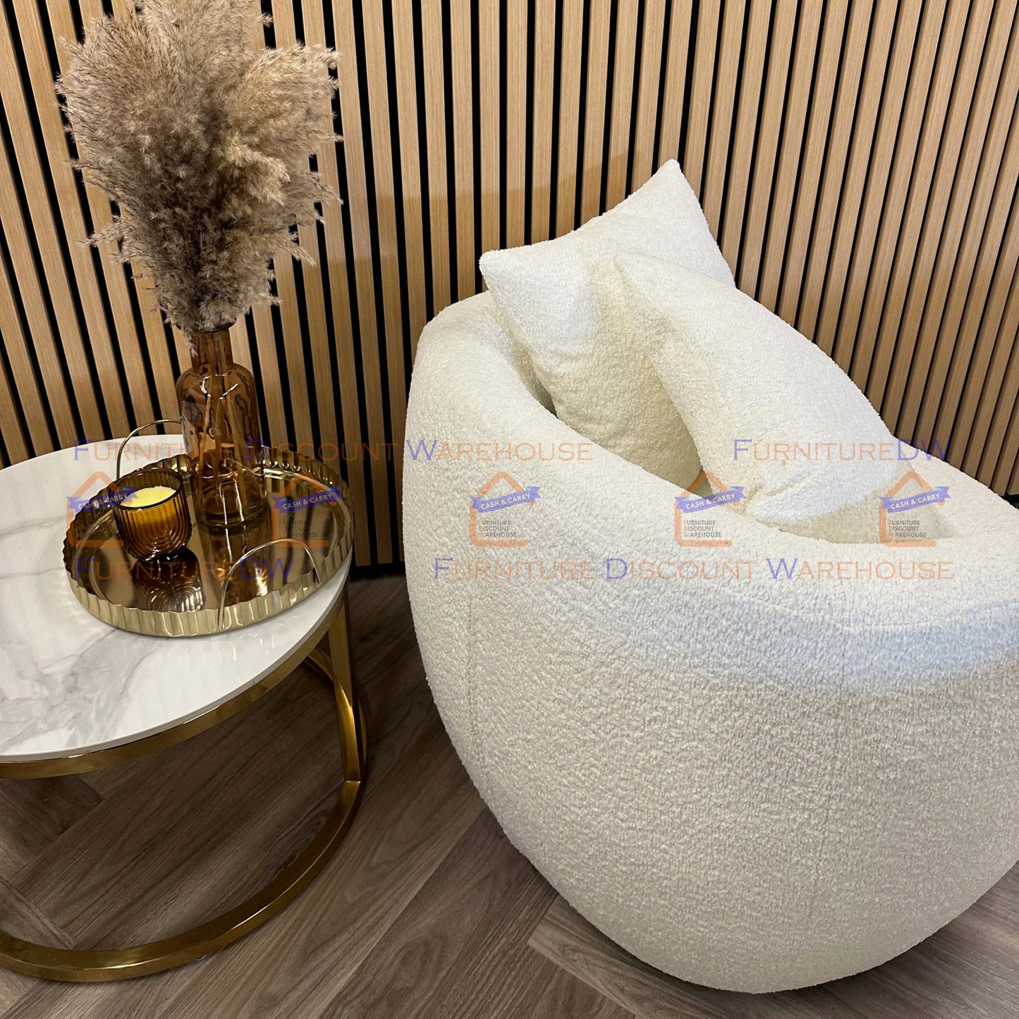 Boucle Teddy Cuddle Accent Swivel Base Armchair - White