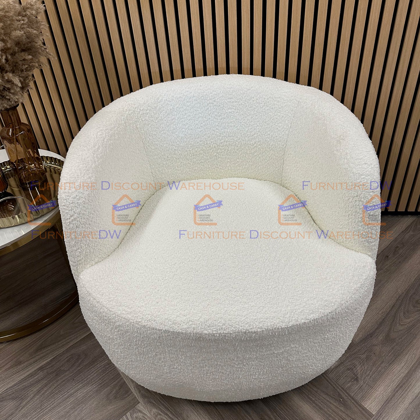 Boucle Teddy Cuddle Accent Swivel Base Armchair - White