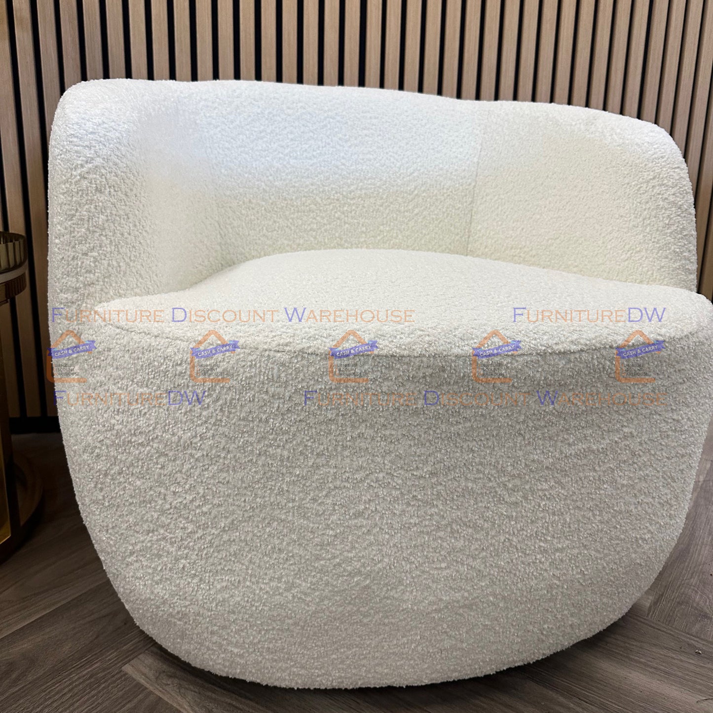Boucle Teddy Cuddle Accent Swivel Base Armchair - White