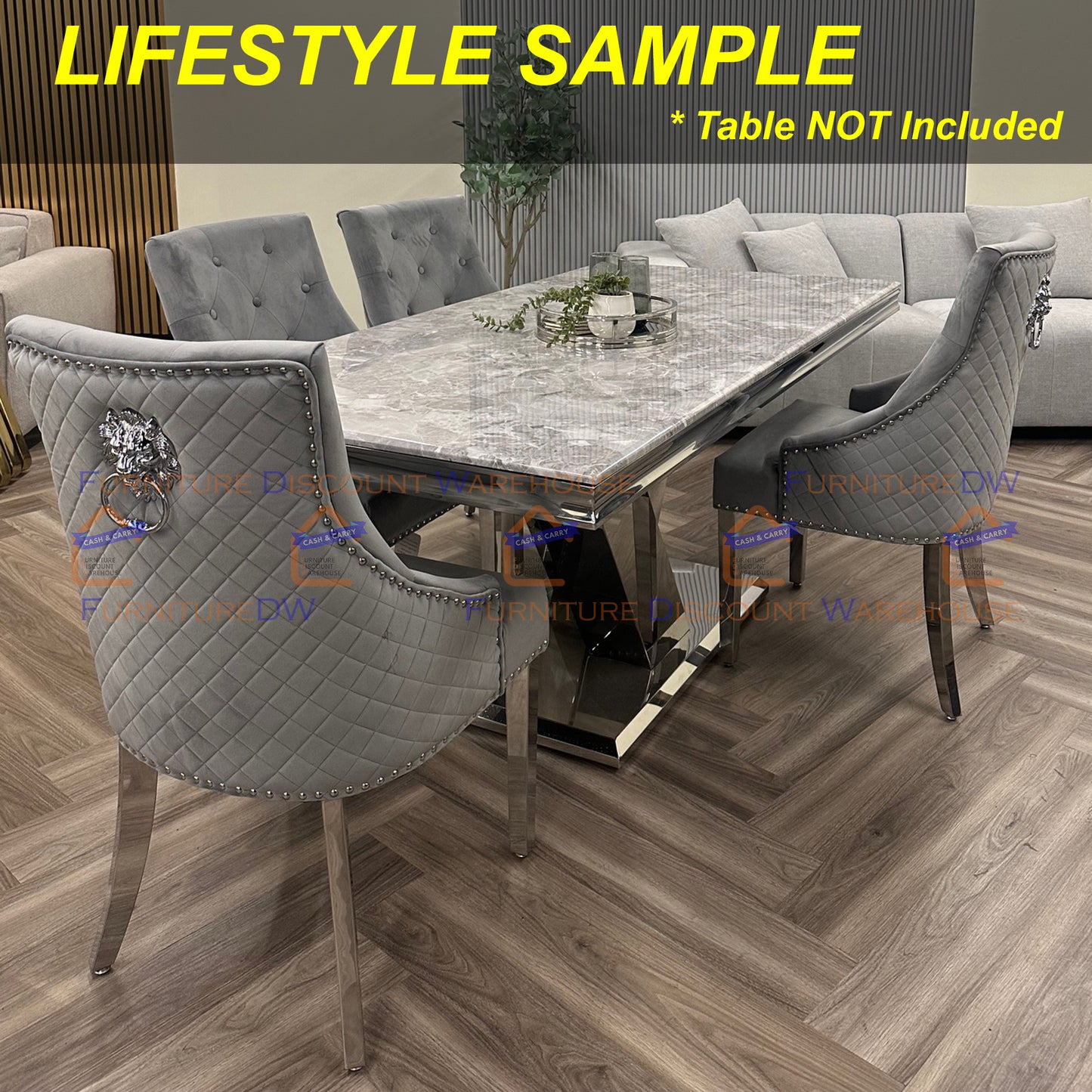 Bentley Velvet Dining Chair | Chrome Legs with Lion Knocker & Quilted Back - Black | Cream | Beige | Dark Grey | Grey Shimmer